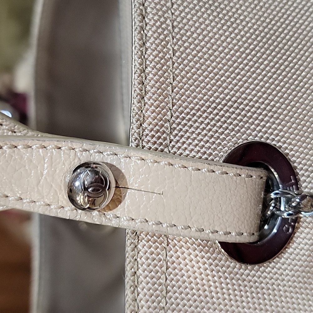 Chanel Paris Biarritz  EUC with COA Side Pocket Tote GM Quilted Metallic Canvas - Picture 6 of 16